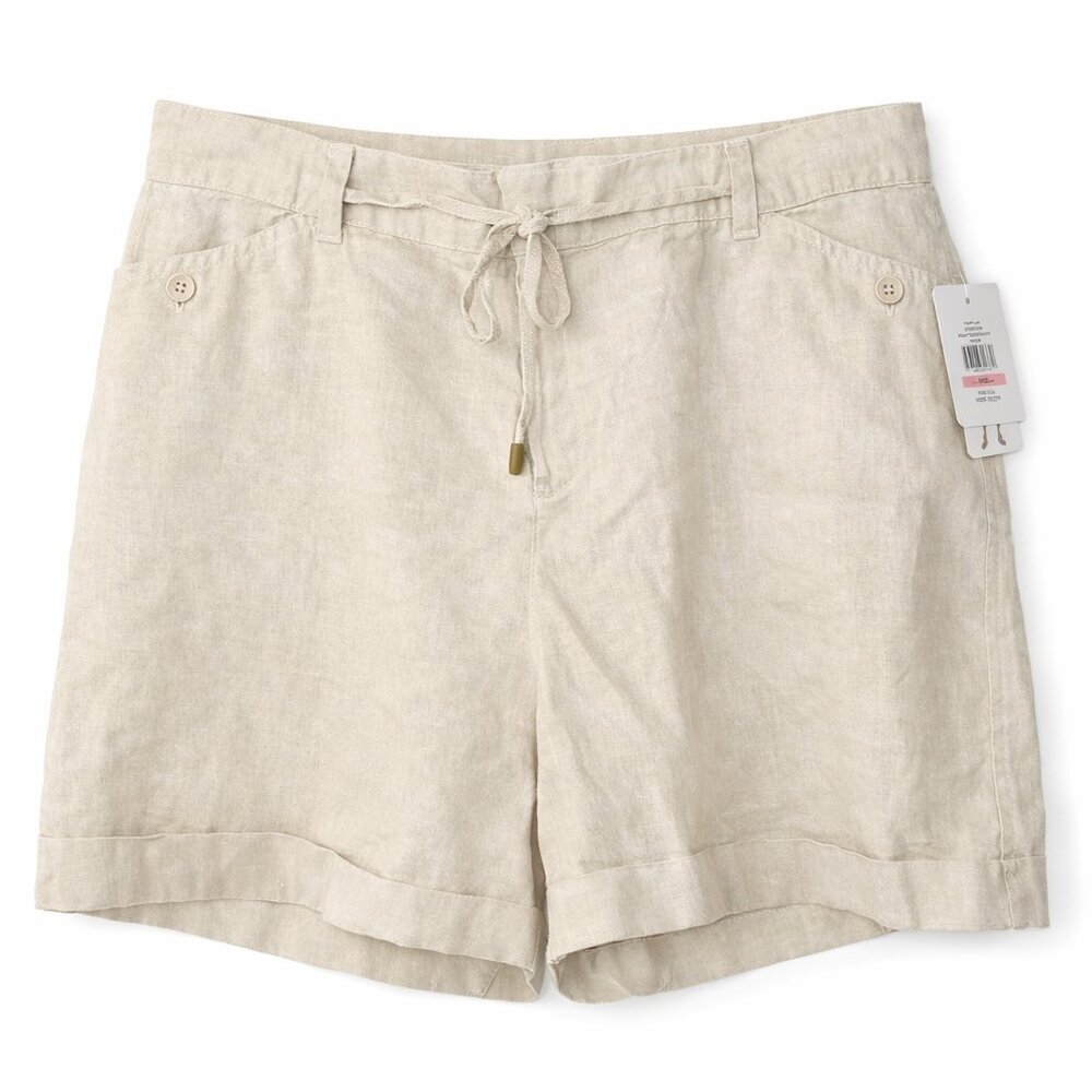 NWT COMPANY ELLEN TRACY Sandstone (100% Linen) Cuffed Shorts Plus Size XXL